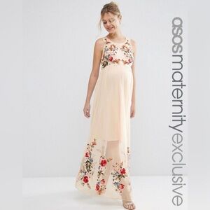 ASOS Maternity Floral Embroidered  Tulle Maxi Dress Us 4 XS wending Guest.